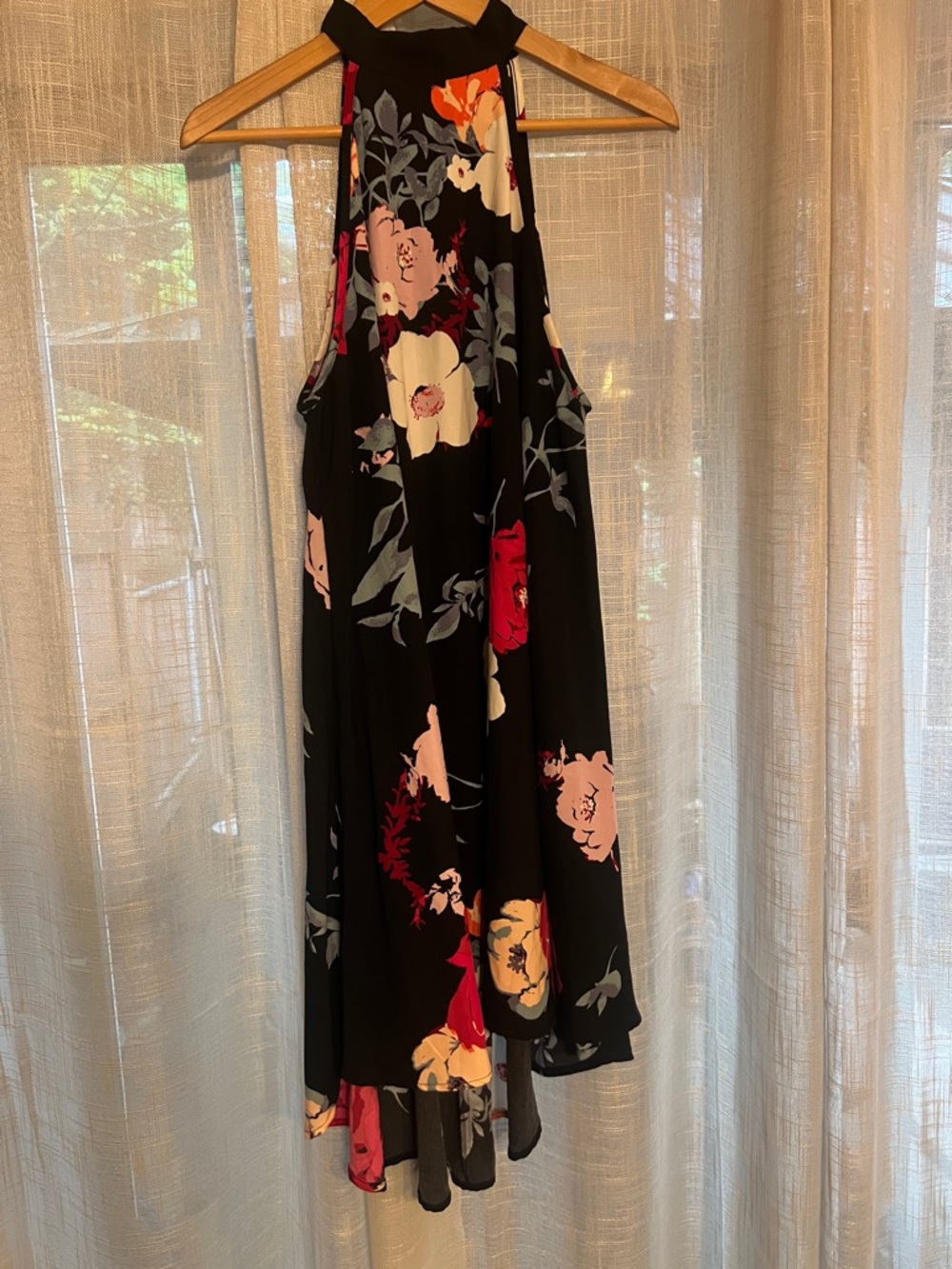 Charlotte Russe Black Floral Halter Dress with Pink & Blue Blooms